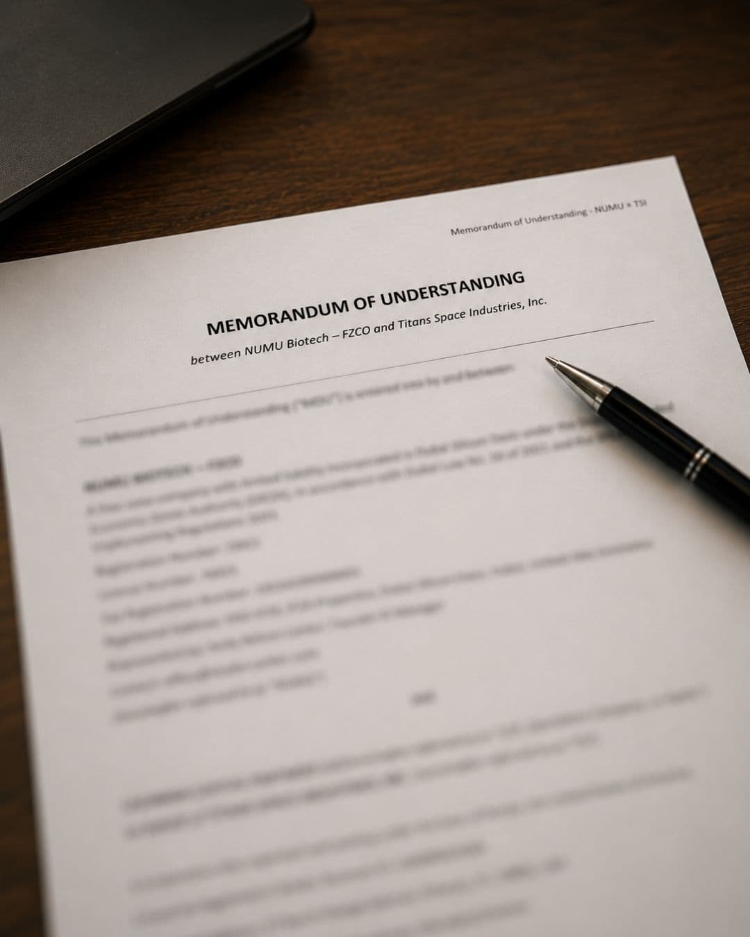 Signed memorandum of understanding between NUMU and Titans Space Industries