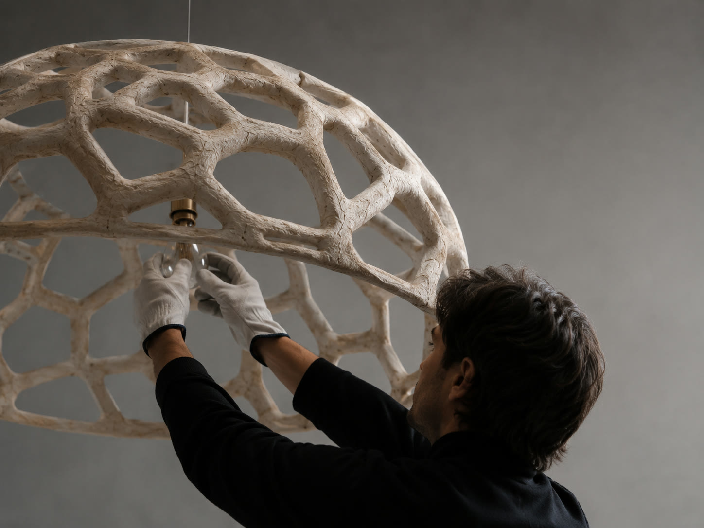 Andy Cartier installing the Mushroomiya lamp