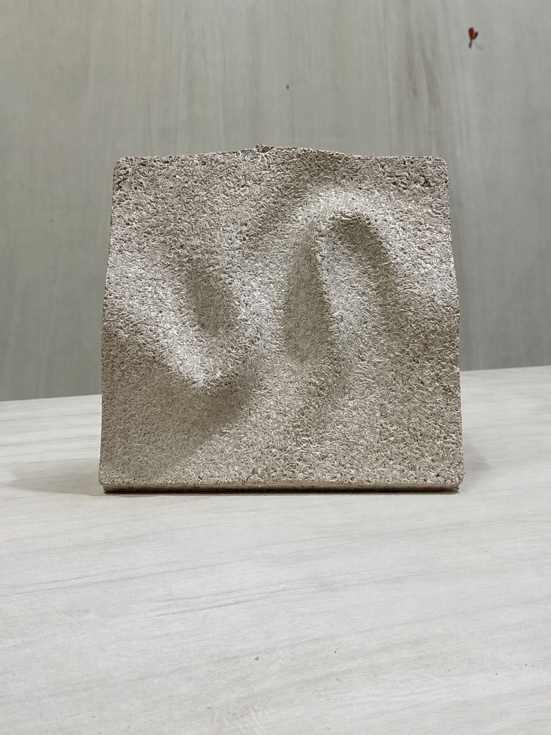 A grown FOLD acoustic panel prototype standing in the NUMU studio