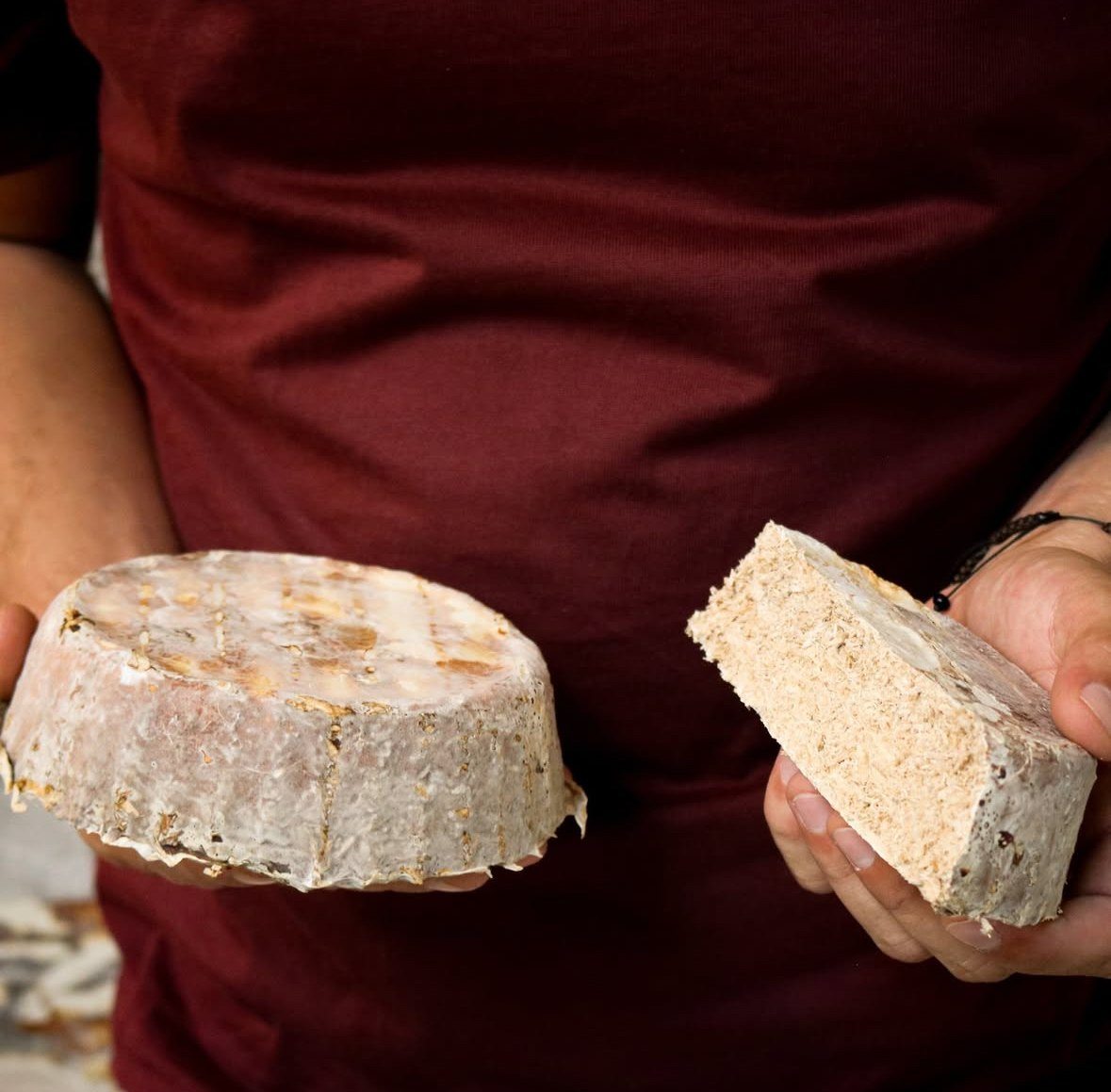 Two PALMYCO™ grown samples held in hand, showing the section