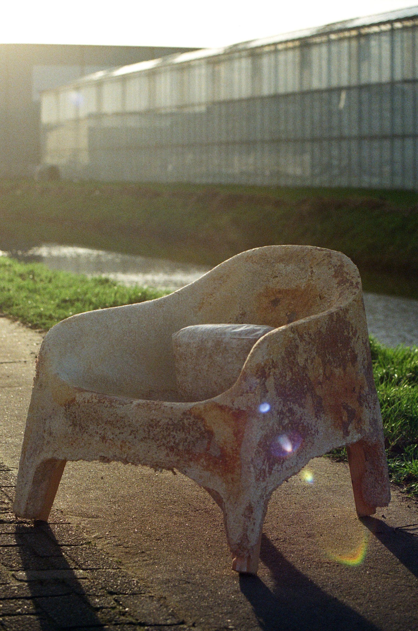 An earlier grown chair prototype outdoors in low evening sun