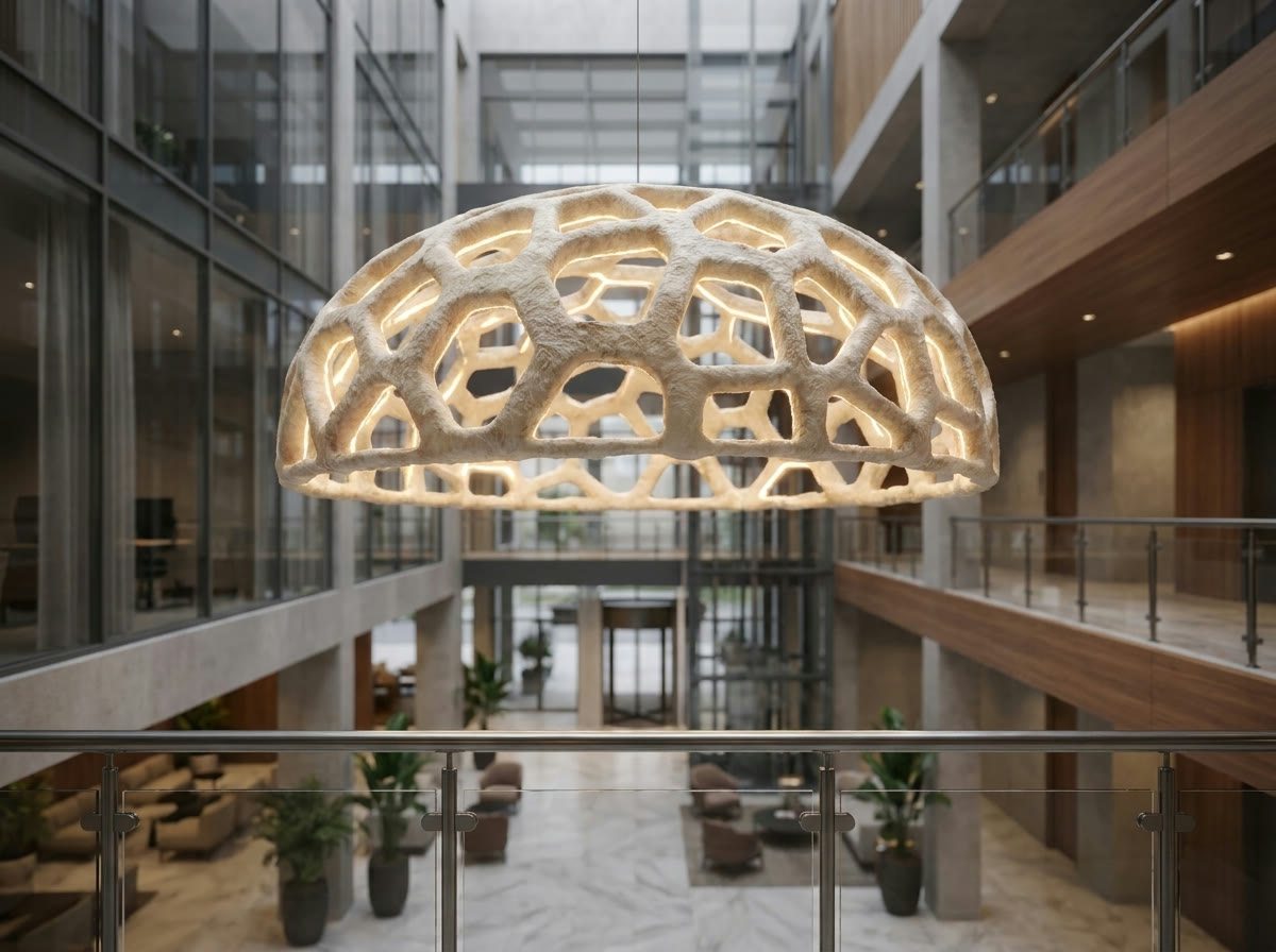 Mushroomiya open-cell dome suspended in an atrium